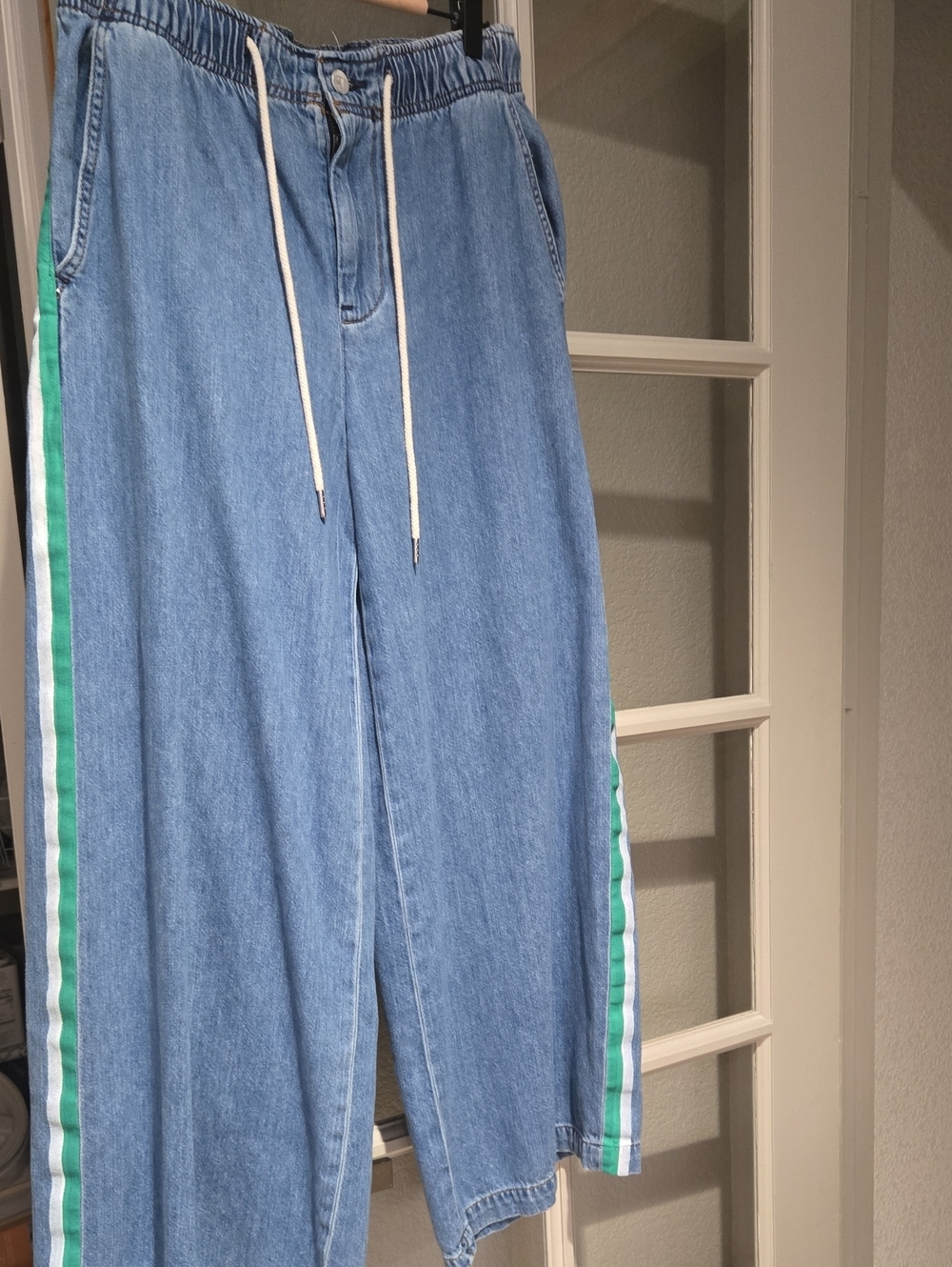 Anthropologie Pilcro Light Blue Wide-Leg Denim Jeans with Green Stripe